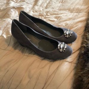 BCBG Grey Suede Wedges